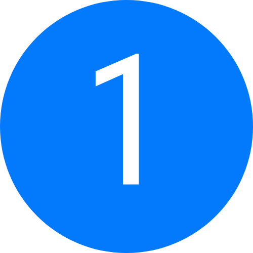 Blue circular icon with white number one in the center.