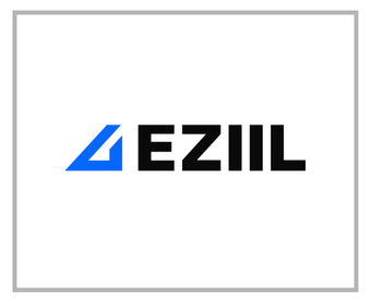 EZII logo musta ja sinise tekstiga valgel taustal.