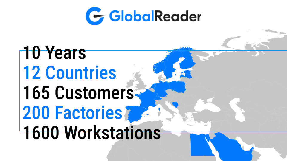 GlobalReader działa od 10 lat w 12 krajach: 165 klientów, ponad 200 fabryk i 1600 stanowisk pracy