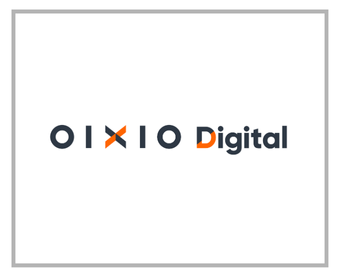 OIXIO digitaalne logo mustade ja oranžide kirjadega valgel taustal.