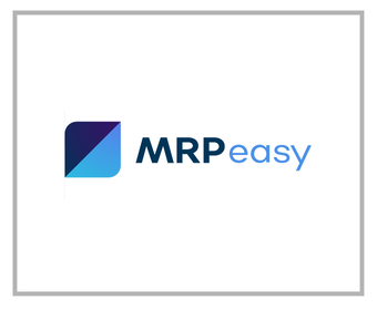 MRPeasy logo, millel on sinine ja lilla geomeetriline ikoon koos tekstiga "MRP easy".